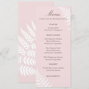 Elegant Garden Reception Blush Pink White Fern Menu