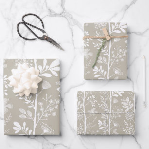 Elegant Garden Reverie Neutral Botanical Wrapping Paper Sheets