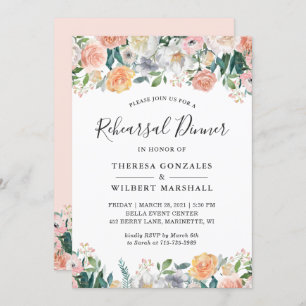 Elegant Garden Rose Peony Floral Rehearsal Dinner Invitation