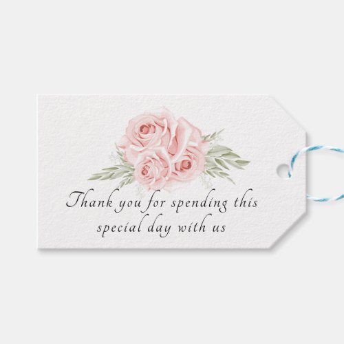 Elegant Garden Roses Pink Floral Thank You Wedding Gift Tags