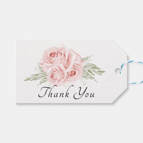 Elegant Garden Roses Pink Floral Thank You Wedding Gift Tags