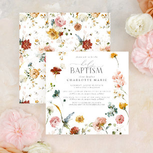Elegant Garden Watercolor Floral Girl Baptism Invi Invitation