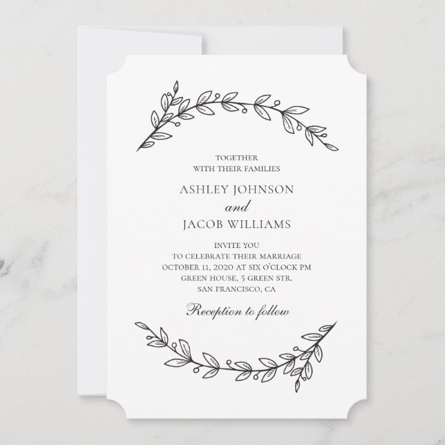 Elegant garden wedding. Black and white botanical Invitation (Front)