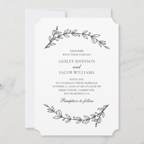 Elegant garden wedding Black and white botanical Invitation