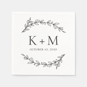 Elegant garden wedding. Black and white botanical Napkins