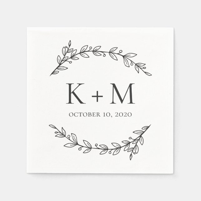 Elegant garden wedding. Black and white botanical Napkins (Front)