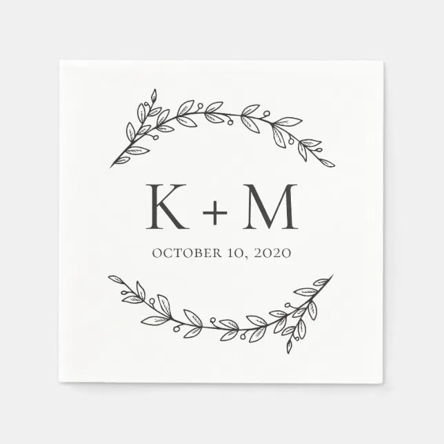 Elegant garden wedding. Black and white botanical Napkins | Zazzle