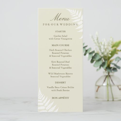 Elegant Garden Wedding Light Green White Fern Menu