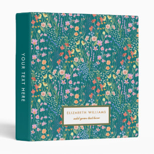 Elegant Garden Wildflowers Pattern Personalized 3 Ring Binder