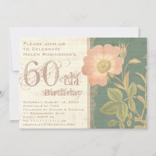 Elegant Gardener's 60th Birthday Vintage Rose Announcements