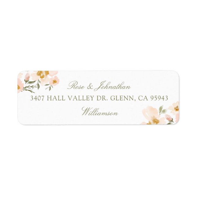 Elegant Gardenia Blush Watercolor Abstract Florals Label (Front)