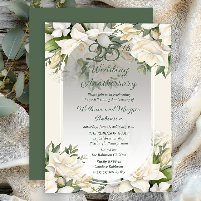 Elegant Gardenia Floral 25th Wedding Anniversary Invitation (Elegant Gardenia Floral 25th Wedding Anniversary Invitation - Print | Digital Download)