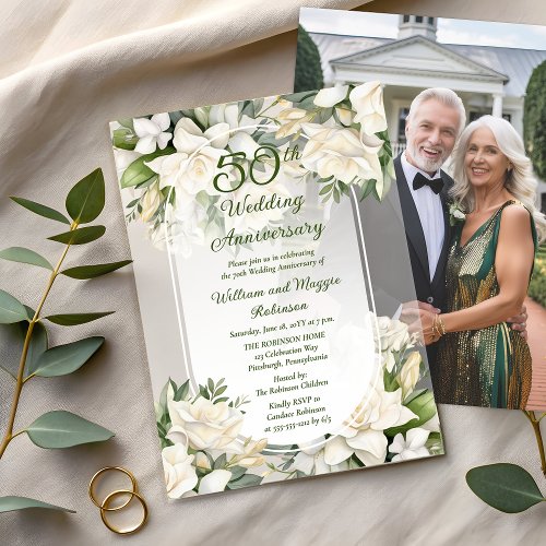 Elegant Gardenia Floral 50th Wedding Anniversary