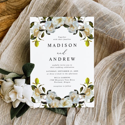 Elegant Gardenia Floral Wedding Invitation