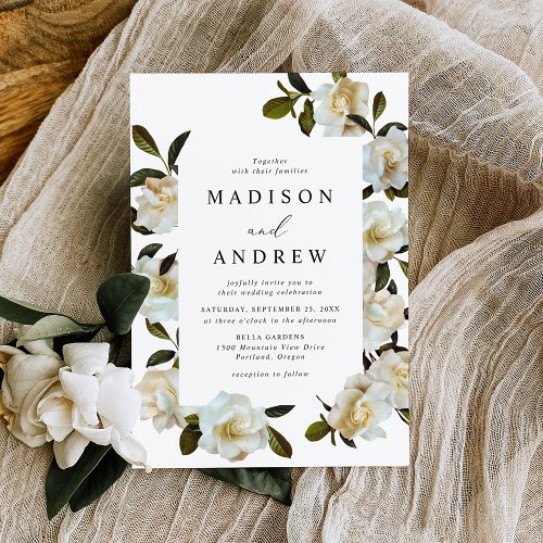 Elegant Gardenia Floral Wedding Invitation