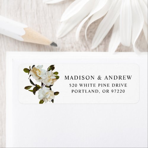 Elegant Gardenia Floral Wedding Return Address Label