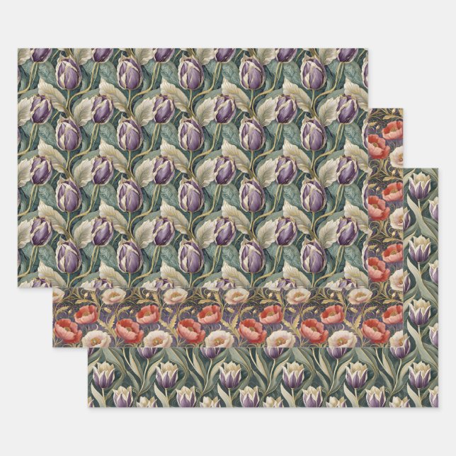 ELEGANT GARDENS, Tulips and Poppies Wrapping Paper Sheets (Set)