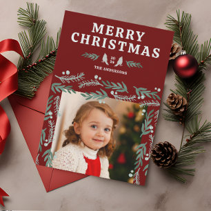 Elegant Garland Border Cardinal Christmas Holiday Card