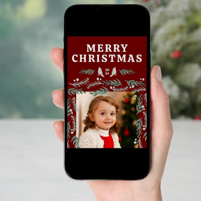 Elegant Garland Border Two Photo Holiday Card (Front Digital)