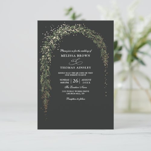 Elegant Garland Leaves Budget QR Code Wedding Invitation