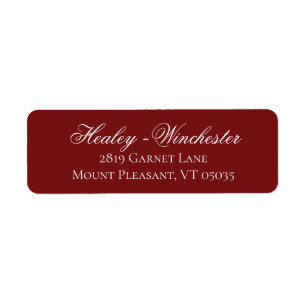 Elegant Garnet Red and White Wedding Address Label