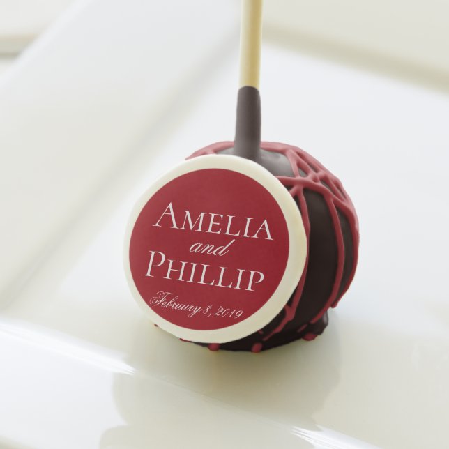 Elegant Garnet Red and White Wedding Cake Pop (Front Insitu)