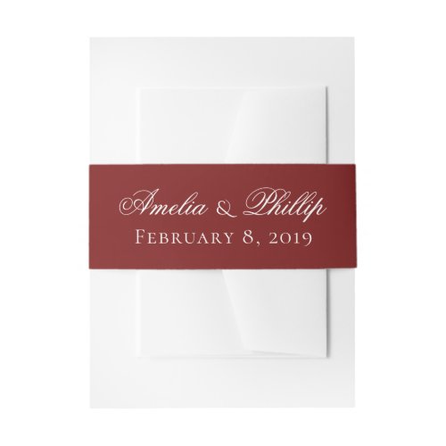 Elegant Garnet Red and White Wedding Invite Bands Invitation Belly Band