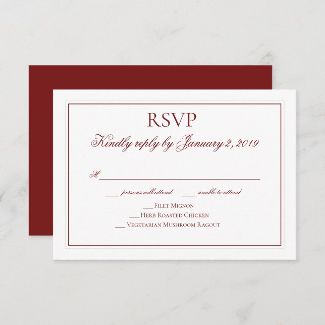 Elegant Garnet Red and White Wedding RSVP (Front/Back)