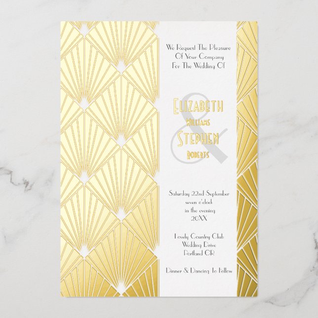 Elegant Gatsby Art Deco 1920's Gold Wedding Foil I Invitation (Front)