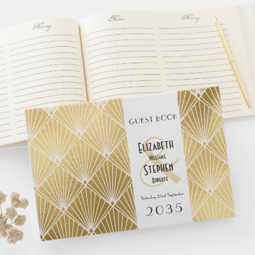 Elegant Gatsby Art Deco 1920s Gold Wedding  Guest Book