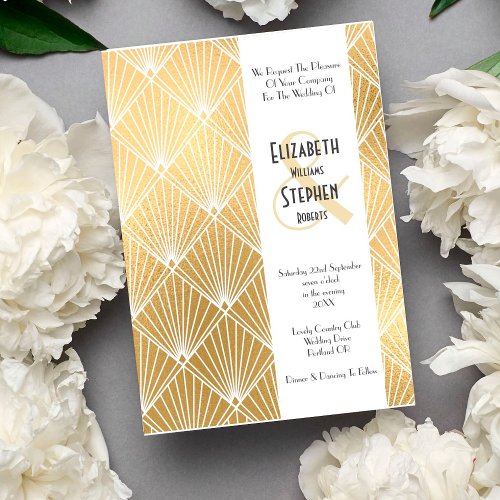 Elegant Gatsby Art Deco 1920s Gold Wedding Invitation