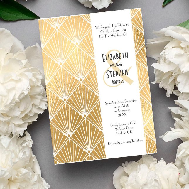 Elegant Gatsby Art Deco 1920's Gold Wedding Invitation (Creator Uploaded)