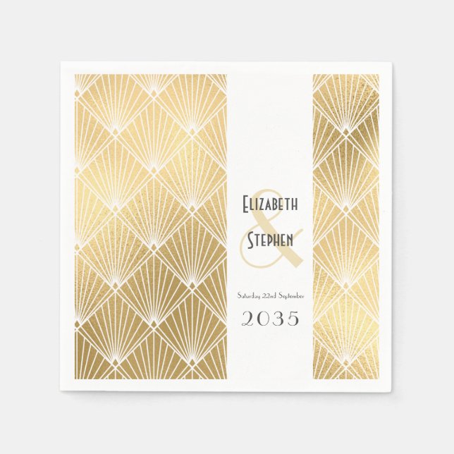 Elegant Gatsby Art Deco 1920's Gold Wedding   Napkins (Front)