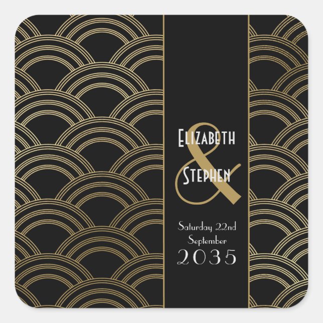 Elegant Gatsby Art Deco 1920's Gold Wedding   Squa Square Sticker (Front)