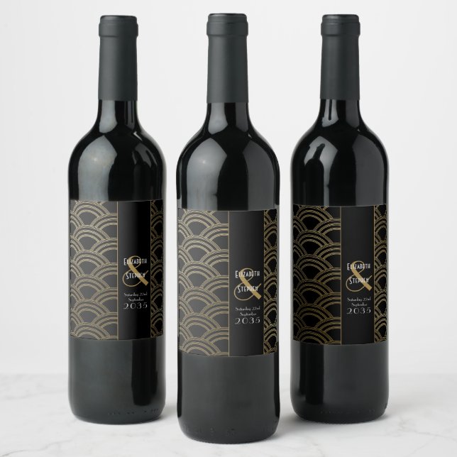 Elegant Gatsby Art Deco 1920's Gold Wedding   Wine Wine Label (Bottles)
