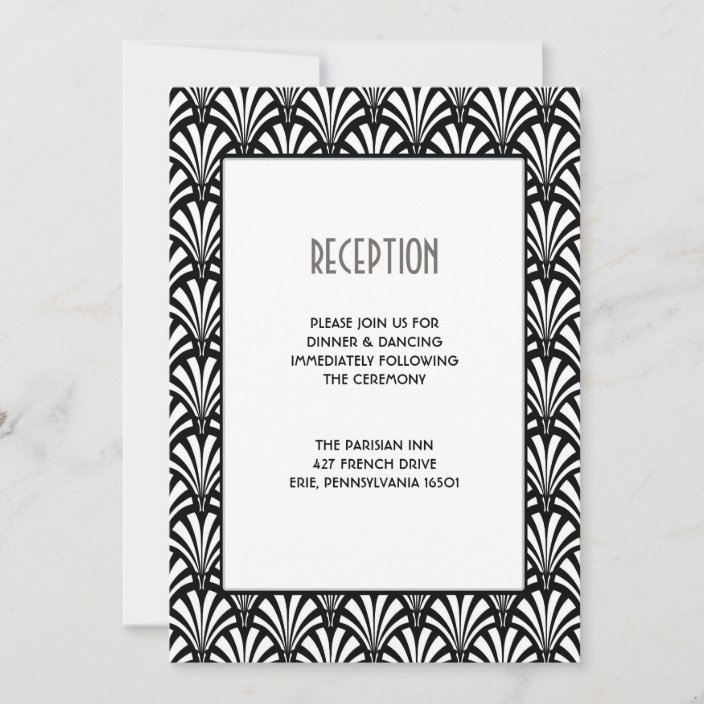 Elegant Gatsby Art Deco Black and White Wedding Invitation
