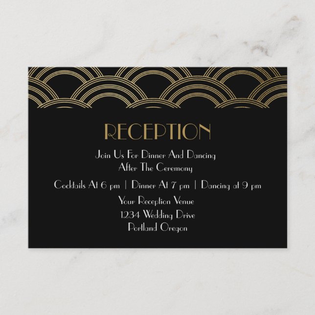 Elegant Gatsby Art Deco Gold Wedding Reception  Enclosure Card (Front)