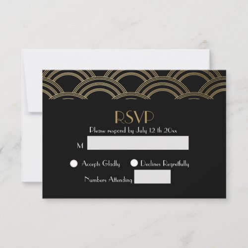 Elegant Gatsby Art Deco Gold Wedding RSVP