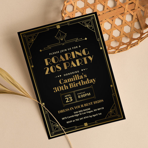 Elegant Gatsby Art Deco Roaring 20s Black Gold