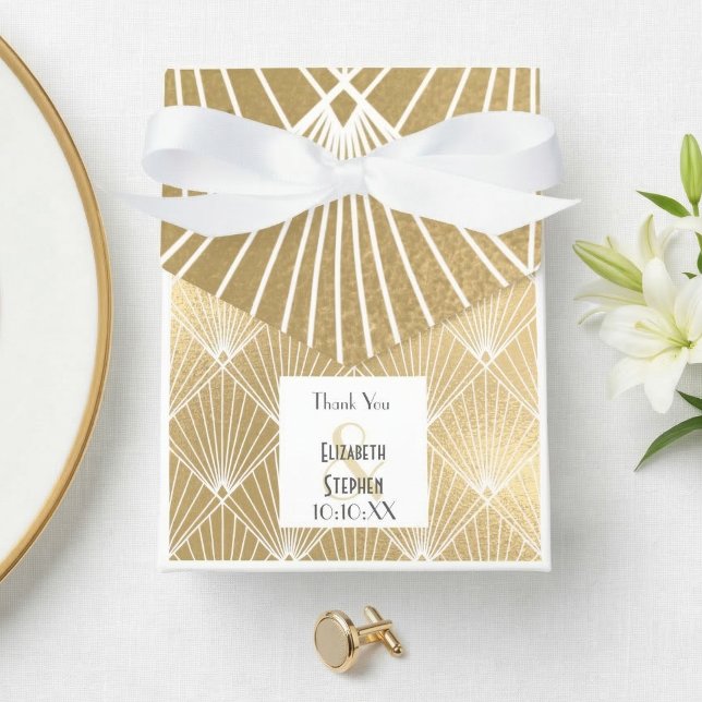 Elegant Gatsby Art Deco White & Gold Wedding  Favor Boxes (Creator Uploaded)