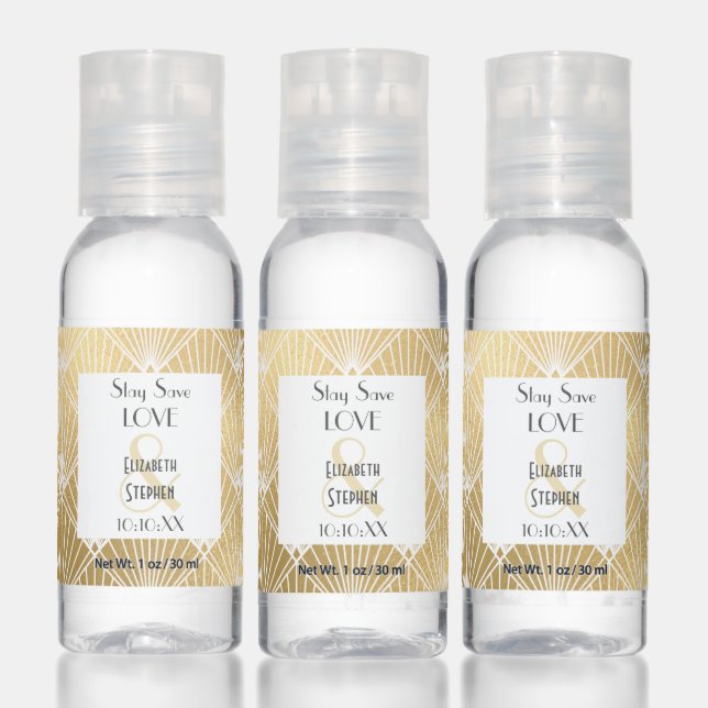 Elegant Gatsby Art Deco White & Gold Wedding  Hand Sanitizer (Set)