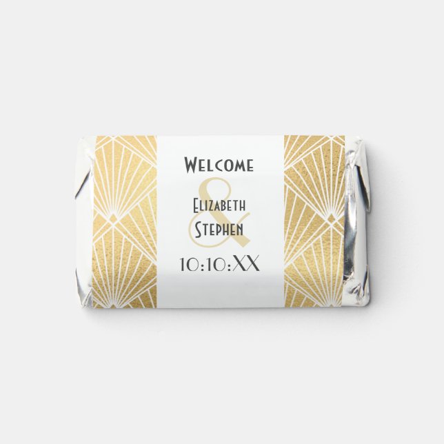Elegant Gatsby Art Deco White & Gold Wedding   Hershey's Miniatures (Front)