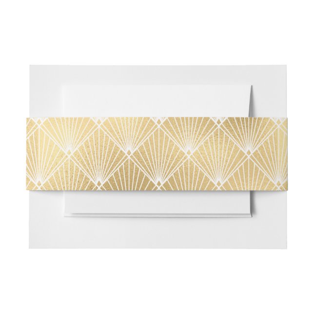 Elegant Gatsby Art Deco White & Gold Wedding  Invitation Belly Band (Front Example)