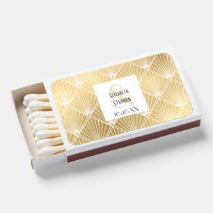 Elegant Gatsby Art Deco White & Gold Wedding  Matchboxes