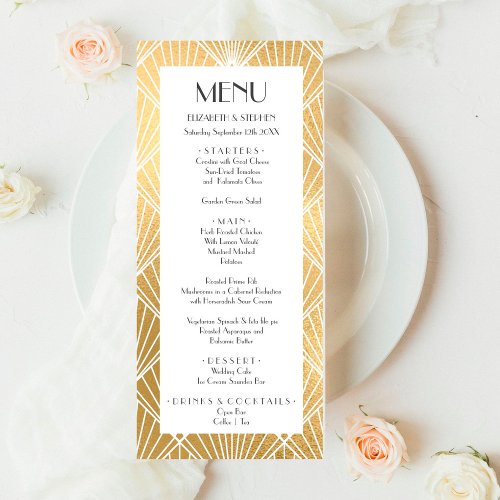 Elegant Gatsby Art Deco White  Gold Wedding Menu