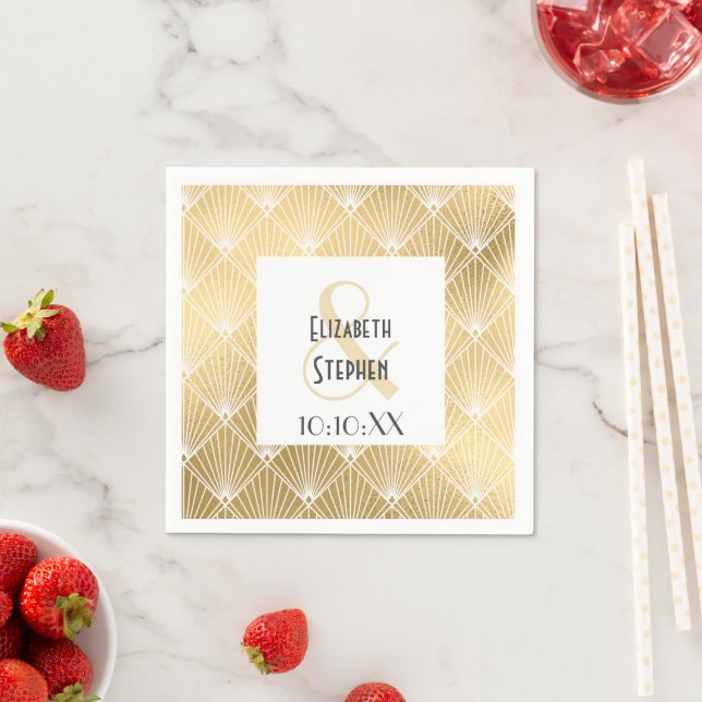 Elegant Gatsby Art Deco White & Gold Wedding  Napk Napkins (Insitu)