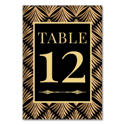 Elegant Gatsby Black Gold Art Deco Wedding Table Number