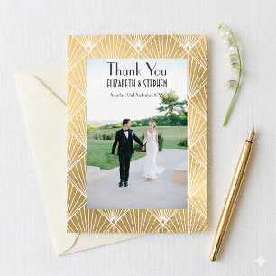 Elegant Gatsby Deco 1920 2  Photo Wedding Thankyou Thank You Card