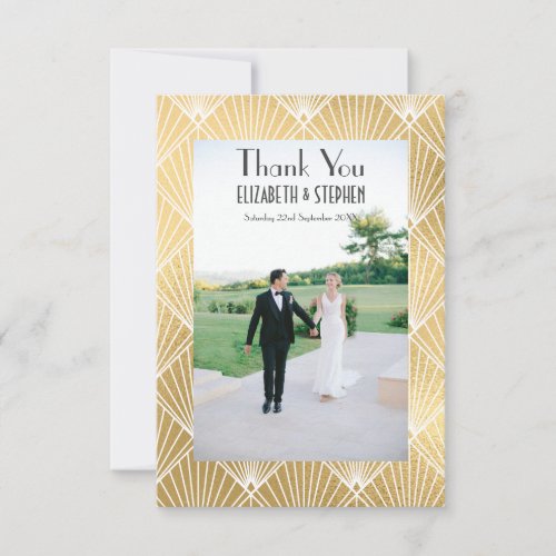 Elegant Gatsby Deco 1920 2  Photo Wedding Thankyou Thank You Card