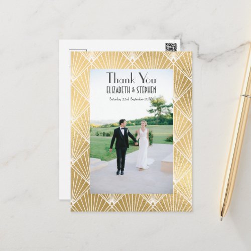 Elegant Gatsby Deco 1920s  Photo Wedding Thankyou Postcard